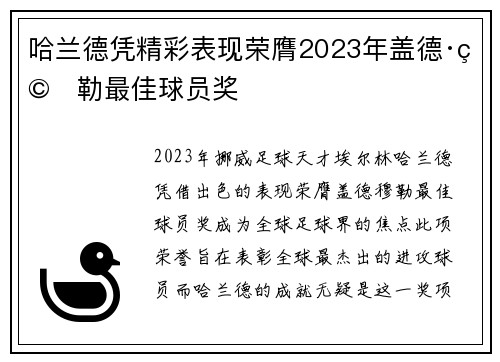 哈兰德凭精彩表现荣膺2023年盖德·穆勒最佳球员奖